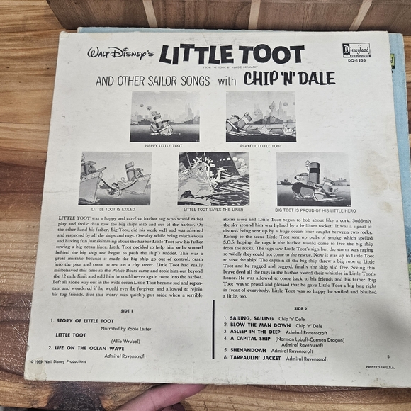 1962 Walt Disney's Little Toot Sailor Songs with Chip N Dale Record Album - Picture 5 of 7